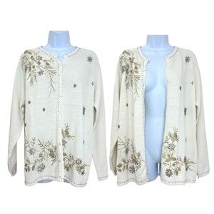 Stitches in Time Embroidered Beaded Cardigan Sweater Size M